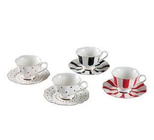 MODERN for six (6 dessert plates 21 cm, 6 cups, 6 saucers) Material: Bone china Garlic crusher Material: plastic, stainless steel Colour: green, violet,