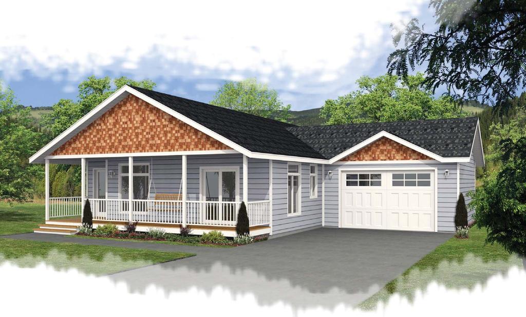 * 6 Porch with Gable Roof and White Railings *Wolfe Creek Windows & Patio Door * Garage built by Others Model 30CO5202 above is shown