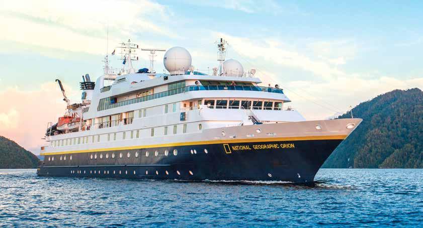 NATIONAL GEOGRAPHIC ORION CAPACITY: 102 guests in 53 outside cabins. REGISTRY: Bahamas. OVERALL LENGTH: 338 feet.