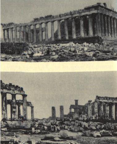 1890s 5 The Controversial Reconstruction Many observers from Balanos's day saw the his finished product (top) as a great improvement upon the Parthenon's earlier, more ruinous state (above).