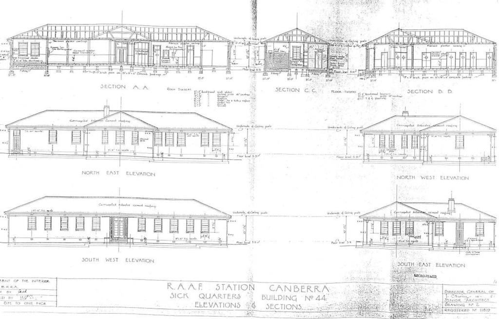 These preliminary plans were similar to the plan to which the RAAF Amberley hospital was built: a brick building featuring characteristics of the Art Deco style, including string courses, moulded