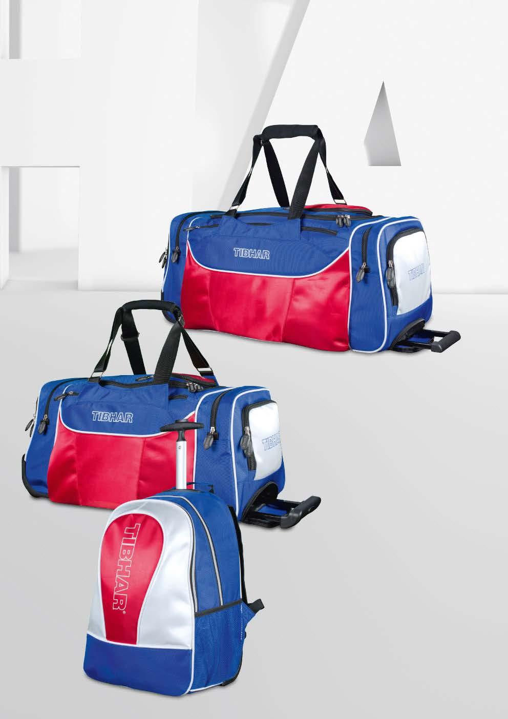 ROLLERBAG TREND BIG Practical sports bag on wheels with telescopic grip Spacious main compartment and many additional pockets Robust two-way zippers Maße: 78 x 36 x 34 cm blue/white/red ROLLERBAG