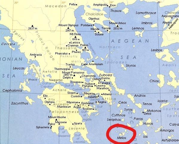 Map 4: Map of Ancient Greece, with Melos marked with a red circle.