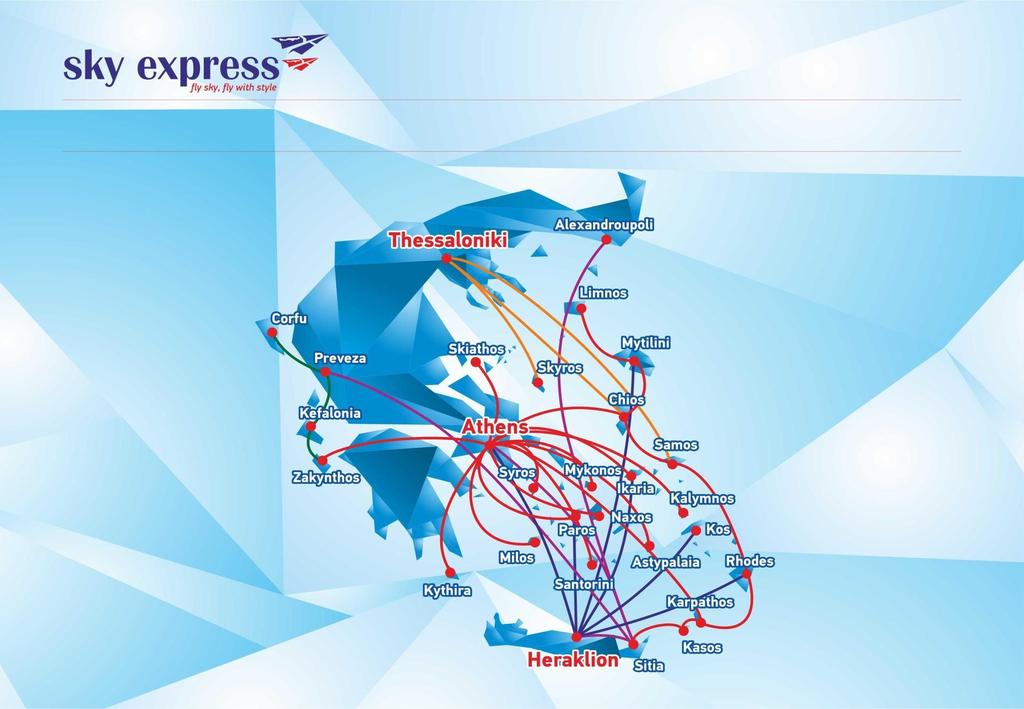 Second biggest domestic operator Interconnecting the islands with the 3 biggest hubs: Athens (Capital city), Thessaloniki (North), Heraklion (South). 28 Destinations in most popular Greek Islands.