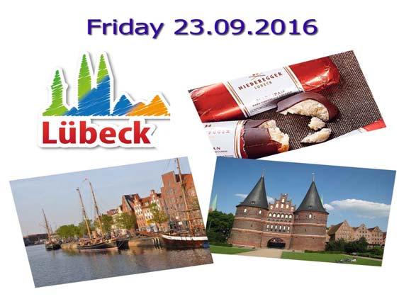 7 of 8 8/8/2016 10:40 AM 9:00AM: Departure by bus to Luebeck. Our next destination is Lübeck, after a beautiful tour through Schleswig-Holstein.