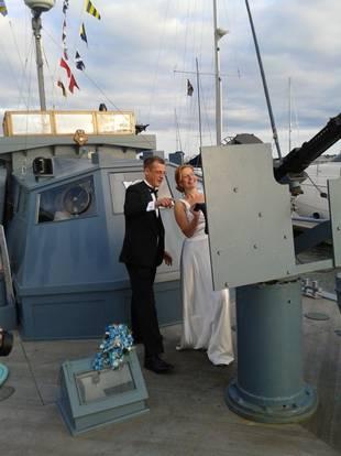 It s probably the first time the forward Oerlikon had been manned by someone in a wedding dress! Start as you mean to go on!
