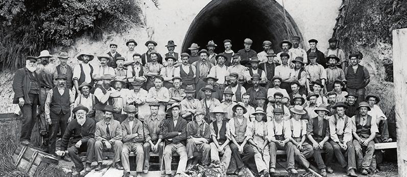 40 Navvies Rail construction in the mid-1800s relied on dynamite and workers using pick axes and shovels.