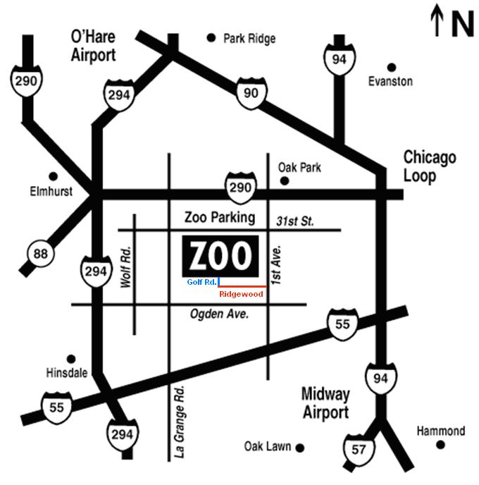 Brookfield Zoo Directions to South Gate Brookfield Zoo is located at First Avenue between Ogden and 31st Street in Brookfield, Illinois, just 14 miles west of downtown Chicago.