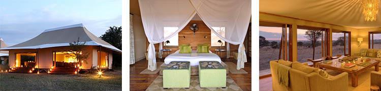 Dunia Camp features eight large en suite tents, each with a comfortable king size or twin beds, with a large private verandah overlooking the plains.