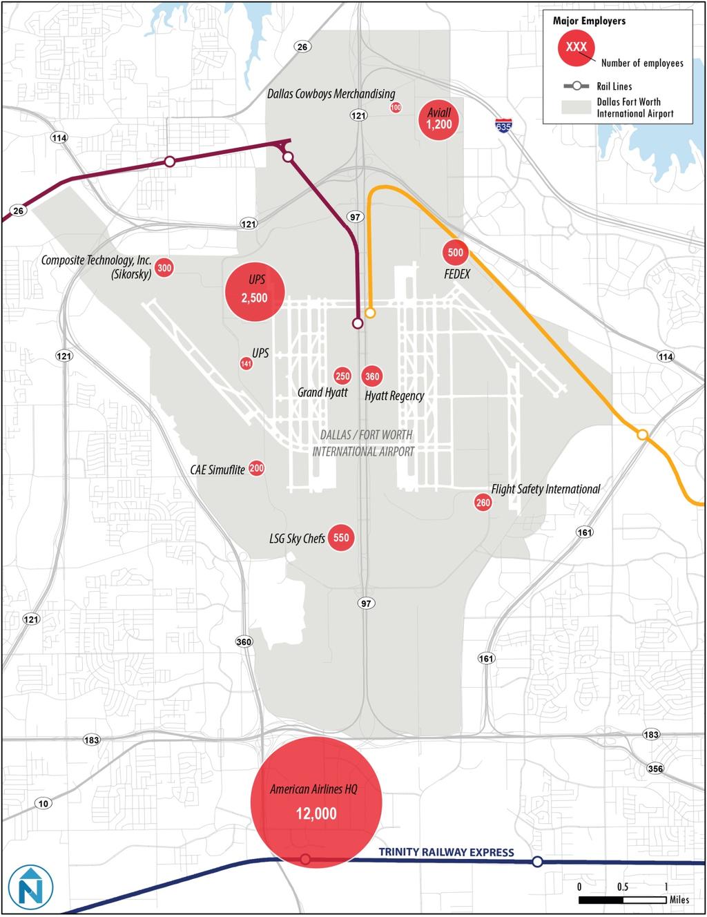 Figure 55 Locations of Major Employers in the DFW Airport Vicinity Source: Data collected