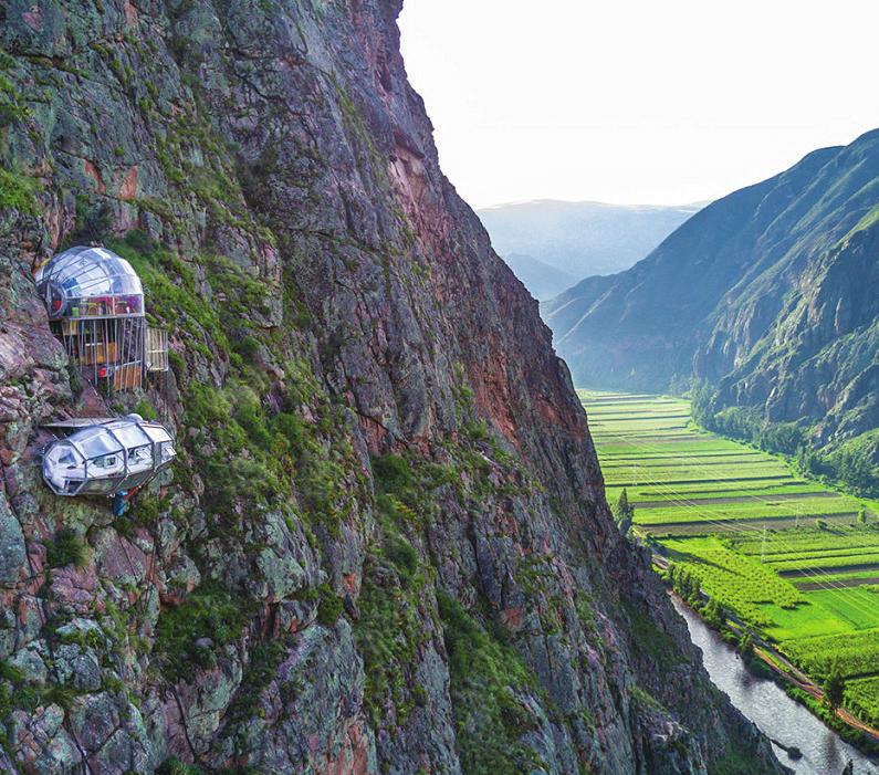 NATURA VIVE SKYLODGE Have you ever wanted to sleep in a condor s nest? Here is the next best thing-- a transparent luxury capsule that hangs from the top of a mountain in the Sacred Valley!