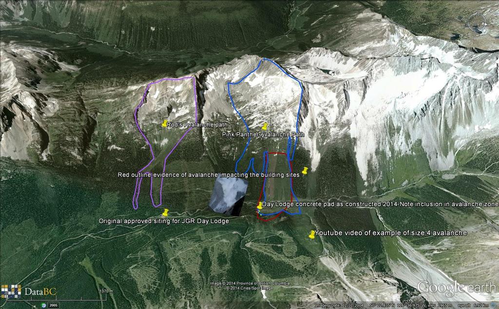 The Google Earth snapshot below shows the precise GPS d location of the main building site and the smaller building site that were undertaken this summer of 2014 by Glacier Resorts Ltd.