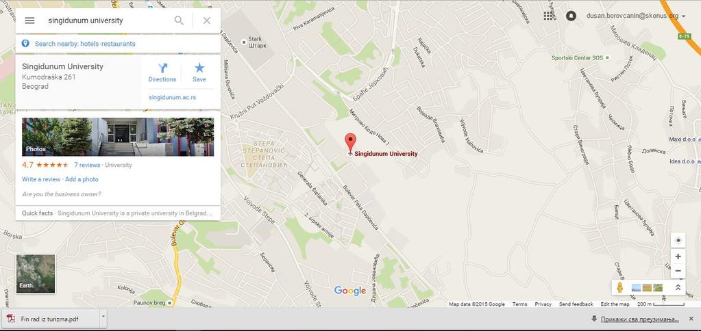 Ilustracija 8-Karta koja prikazuje određenu lokaciju *Izvor: Google Maps 7 Jedna od veliki prednosti GIS sistema jeste upravo vezana za turizam. Sa aspekta turističke tražnje postoje brojn eprednosti.