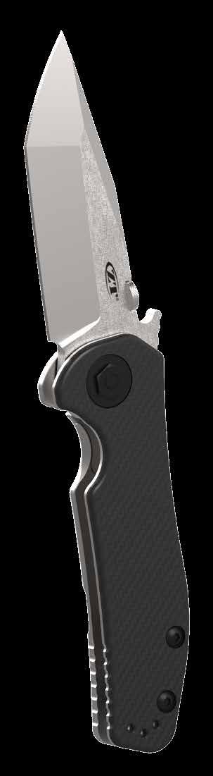 The blade is a modified tanto style that locks securely into place