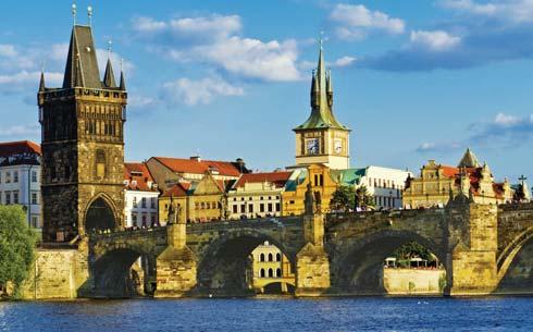 The 14 th -century Bridge Tower on the Old Town side of Prague s Charles Bridge is one of Europe s most striking examples of High Gothic architecture.
