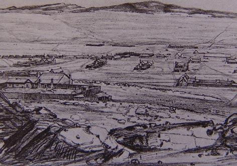 First Fort Union, 1851-61 The fort, shown here from the bluffs to the west in Joseph Hager's 1859 drawing, consisted of a collection of shabby log buildings needing almost constant repair.