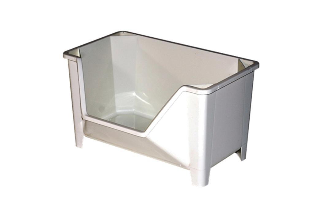 STACKING BIN Catch-all bin for bathroom or laundry room accessories.