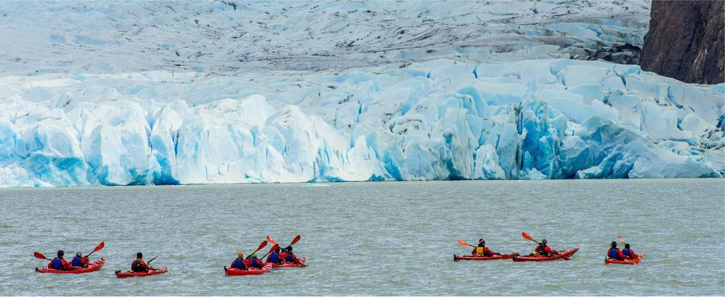 21.- Kayak Grey glacier EXTRAS RECOMMENDED Departure: Subject to availability Paddle length: 2 hrs Difficulty level: Moderate Route distance: 4 6 km Initial latitude: 60 masl Maximum latitude: 90