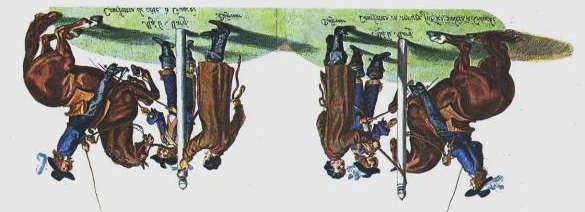Slika 7: William Cavendish s ponazoritvami učenja konja s pilarji (Basche, 2000) Vzporedno sta se razvijali dve šoli, t.i.»kampanjska šola«, ki se je začela razvijati v Prusiji sredi 18.