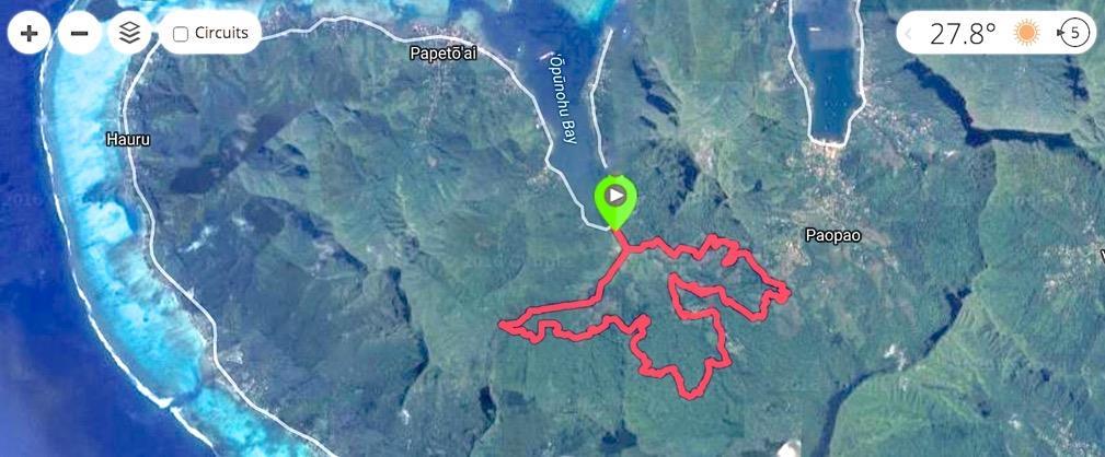 At the heart of Moorea volcano MOUTAIN BIKE ROUTE MB Route This mountain bike course starts at the level of the sea (altitude 0) and will traverse the vast majority of the tracks of the caldera, in