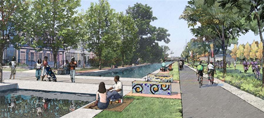 Image 1: Rendering of the proposed Lafitte Greenway. Source: 2013 Lafitte Greenway Master Plan by Design Workshop: http://www.folc-nola.