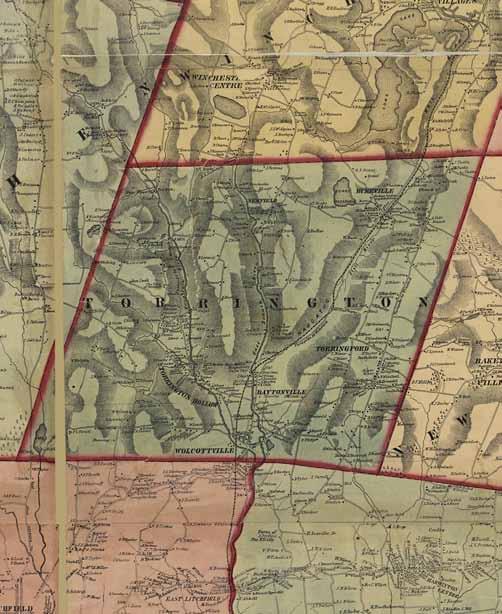 TORRINGTON 42 Map of Litchfield County, Connecticut 1859