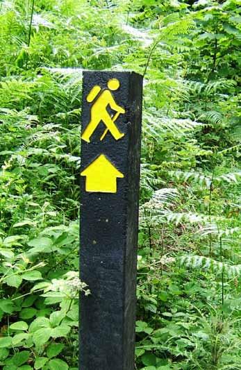 4. Trail waymarking can be achieved by the use of various types of waymarks including marker posts, sign posts (finger posts) arrow plates or discs, stone markers or painted flashes or arrows on
