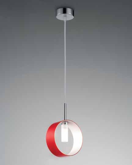 Available in white, red or black with glossy finish. CONSTRUCTION: Chrome-plated metal. TYPE: Lampe à suspension.
