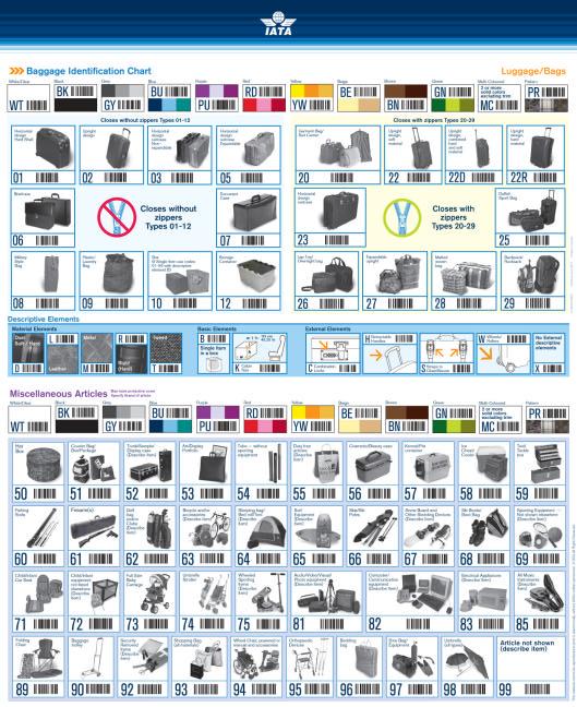Airline Baggage Identification Chart Circle appropriate item and supply Brand, Color and Size descriptions