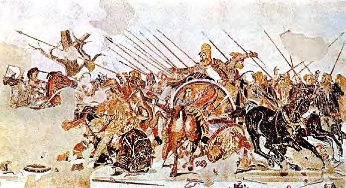 Late Painting - The Battle of Issus In the latter part of the Greek civilization, Greeks had learned how to represent figures and animals in correct perspective including
