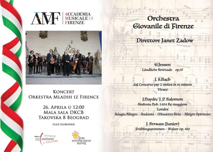 Концерт оркестра младих из Фиренце У сарадњи са Италијанским институтом у Малој сали ДКЦБ одржан је концерт Оркестра младих из Фиренце.