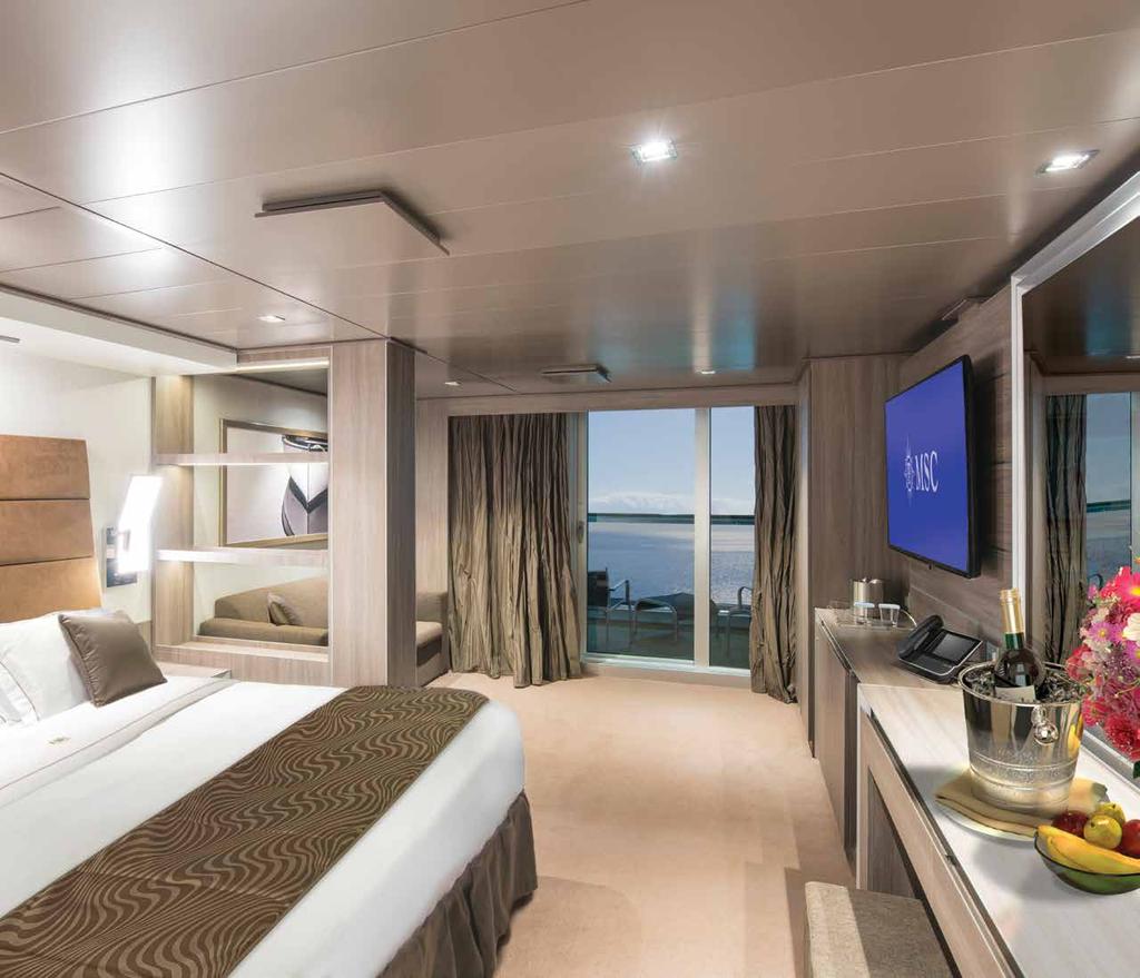 The lavishly appointed suites of the MSC Yacht Club MSC YACT CLUB INTERIOR 226 sq. ft.* Max.