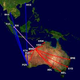 Current airline services include: Qantas: Perth three-times daily, and Melbourne, Sydney,