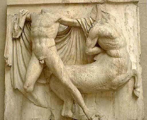 Horsemen north frieze Lapith fighting a centaur, metope high relief from the