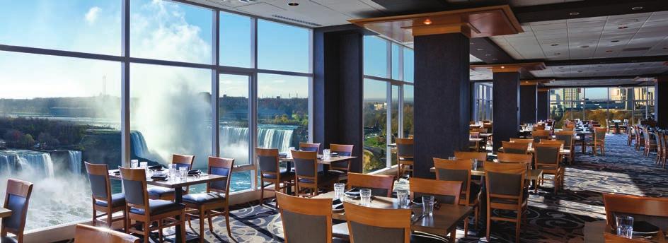 Buffet dining Panoramic view of Niagara Falls from all tables Located in the Sheraton on the Falls Seating