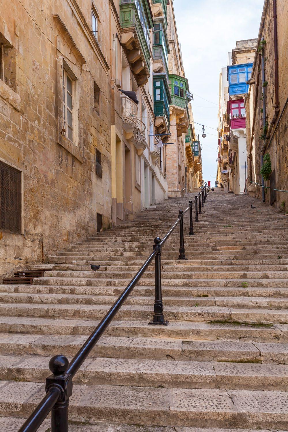 Shallow steps - a common sight in Valletta s streets. intend to visit a number of places, you ll be doing quite a bit of walking.