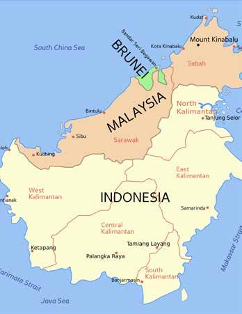 Borneo is divided into two states Sabah and Sarawak.