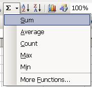 Dugme AutoSum Budući da se funkcija SUM tako često koristi, Microsoft je na paletu alatki Standard stavio dugme kojim se ona poziva. Vježba 3.3.2: Upotreba dugmeta AutoSum 1.