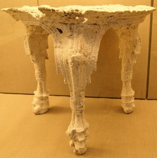 Figure 3: Plaster cast from negative impression of an ornate carved table (Image Copyright: Rianca Vogels) Another notable absence at the site is human remains.