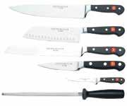 Precision forged high carbon, no-stain surgical steel blade Black high-impact plastic handle Slip resistant grip 10" 7" Santoku with Hollow Edge 9" Double Serrated Bread 5" Boning 3 1 /2" Paring 10"