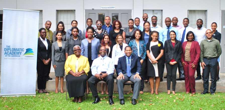 DAOC rolls out First Summer Executive Programme for Young Professionals Acting IIR Director, Mr. Anselm Francis (Sitting-C), Retired Diplomat and Protocol Consultant, Ms.