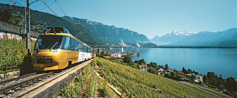 From here, the GoldenPass MOB Panoramic travels via Gstaad to Montreux at the shores of lovely Lake Geneva.