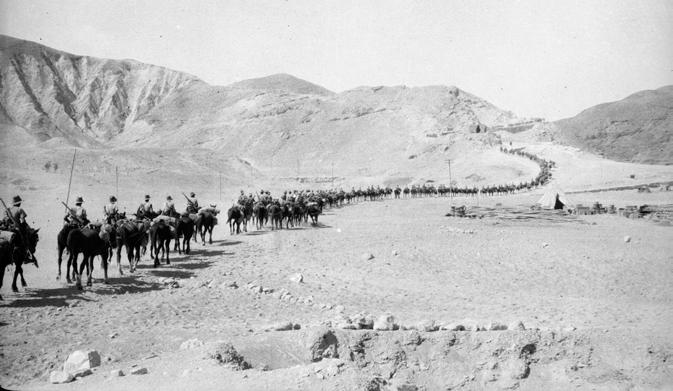 Canterbury Mounted Rifles leaving Jericho for the last time on the old Roman Road to Jerusalem in October 1918.