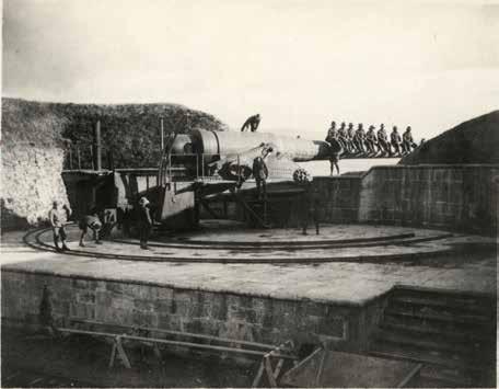A party from the CMR on top of a 14 inch Turkish gun protecting the Dardanelles at Kilid