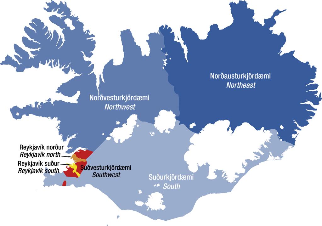 4 Mynd 2. Kjördæmaskipan 2013 Figure 2. Constituencies in Iceland 2013 Breyting á kosningalögum aðstoð við kosningu Skýrslugerð Hinn 18. október 2012 tóku gildi lög nr.