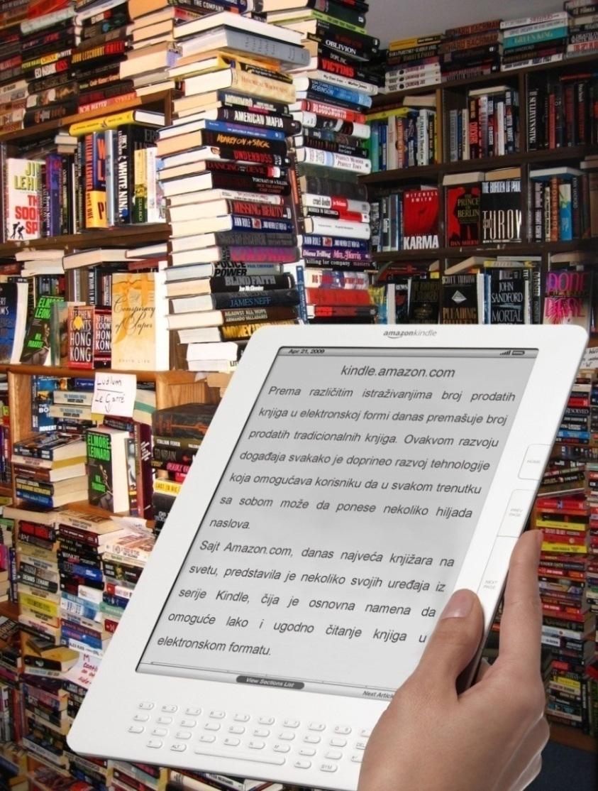 Е-читање и уређаји који га подржавају Киндл (Kindle) је уређај намењен читању књига у електронском формату. Књиге за читање на Киндлу (Kindle) купују се са Амазона.