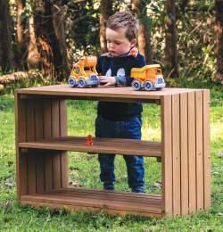 Outdoor Furniture Outdoor Low Table 100cm (W) 100cm (D) 28cm (H) This wonderful low table is perfect for outdoor play. Made from eucalyptus and measures 100(W) x 100(D) x 28(H)cm.
