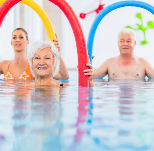 Aqua Aerobics Duration 45 Mins Aqua aerobics engages the body to continuously move to keep its balance in water.