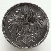 Avstro-ogrski kovanec, 10 avstrijskih helerjev, 1915 Baker, nikelj, cink Premer 1,7 cm PMPO ZGO 685/2013 51.