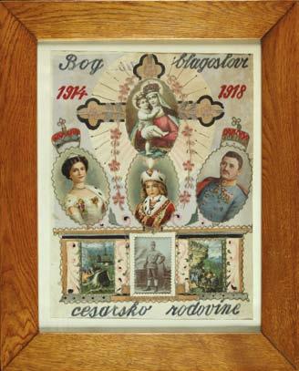(v sredini), cesarice Cite in prestolonaslednika Ota. Nad portreti članov cesarske družine je motiv Marije z detetom v ovalnem medaljonu na križu, obdanem s cvetličnim vencem.